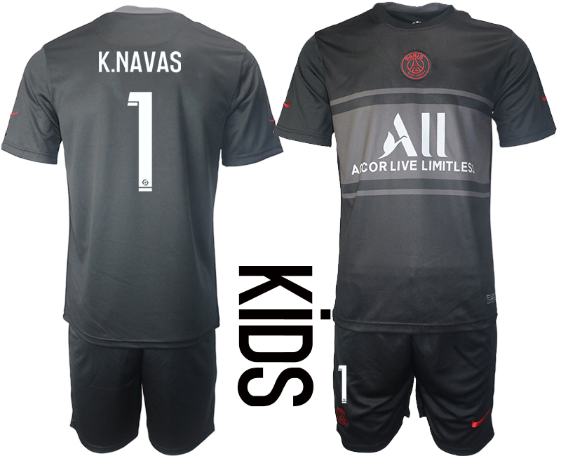 Youth 2021-2022 Club Paris St German Second away black #1 Soccer Jersey